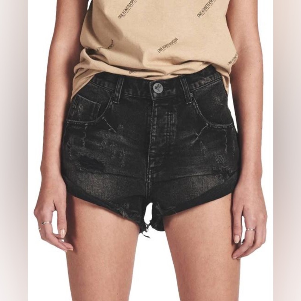 One X OneTeaspoon Black Button Fly Bandits Mid Waist Denim Shorts